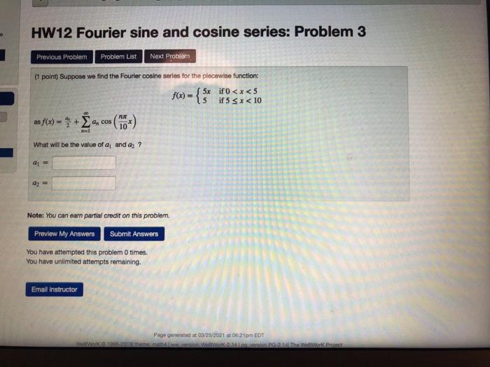 Solved HW12 Fourier sine and cosine series: Problem 3 | Chegg.com