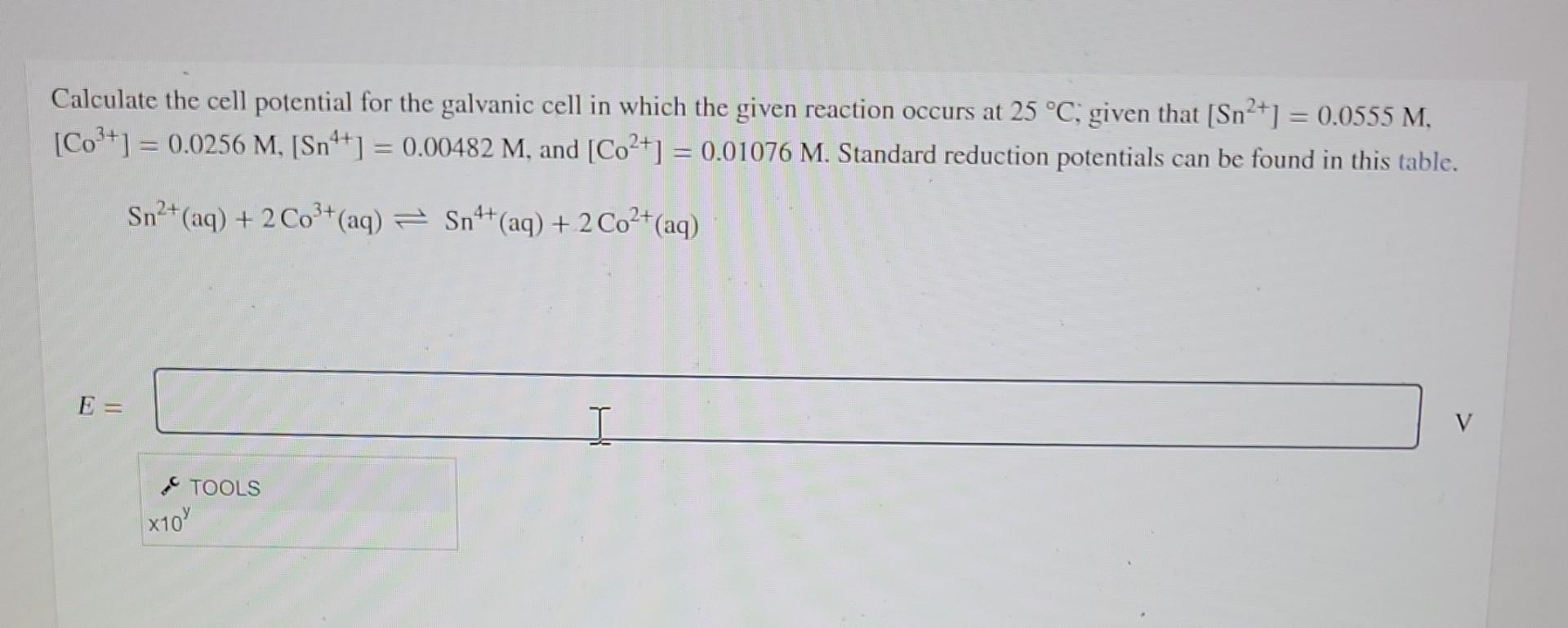 Solved Calculate the cell potential for the galvanic cell in | Chegg.com