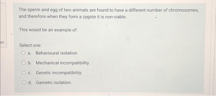 Solved The sperm and egg of two animals are found to have a | Chegg.com