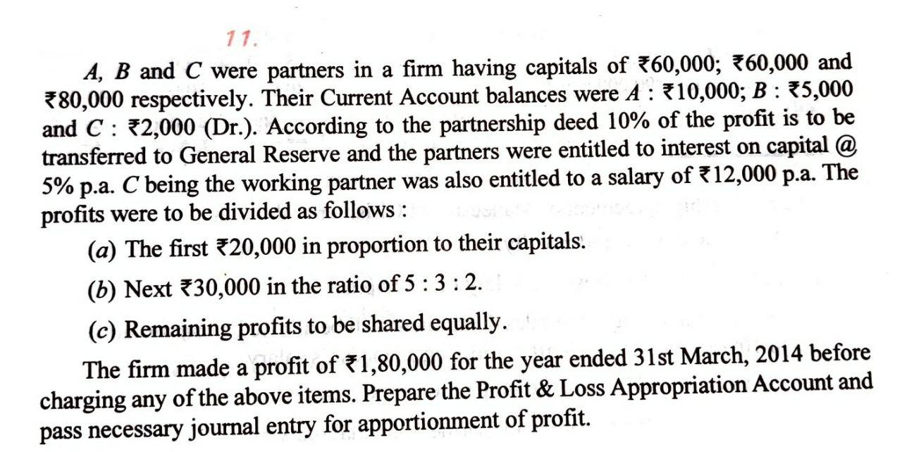 Solved 11. A, B And C Were Partners In A Firm Having | Chegg.com