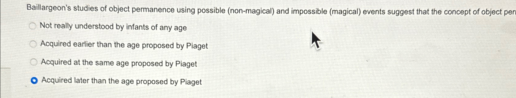 Solved Baillargeon's studies of object permanence using | Chegg.com