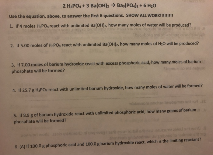 Solved 2 H3po4 3 Ba Oh 2 Ba3 Po4 2 6h2o Use The Equ Chegg Com