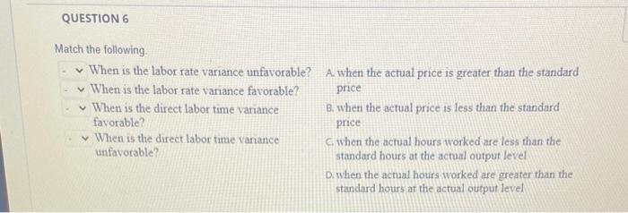 Solved Match the following. When is the labor rate variance | Chegg.com