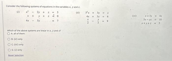 Solved Consider the following systems of equations in the | Chegg.com