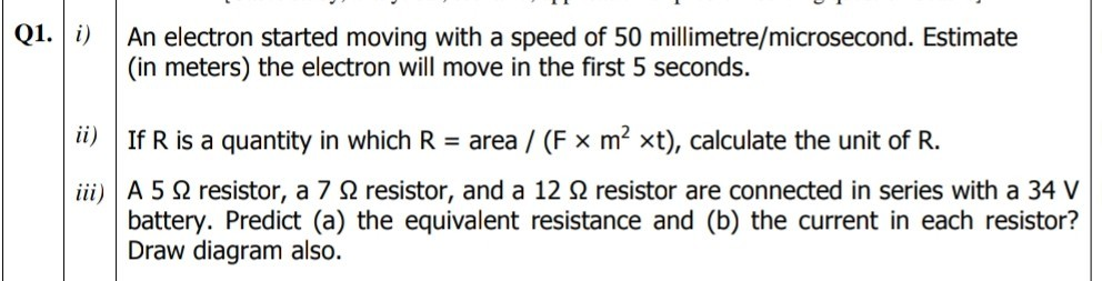 Solved An electron started moving with a speed of 50 | Chegg.com