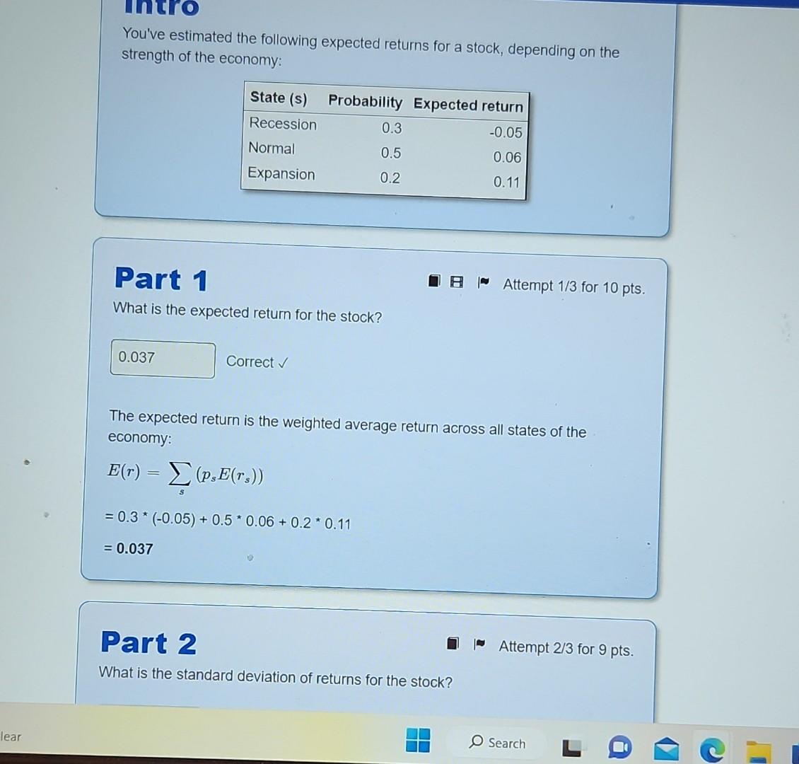 Solved You've Estimated The Following Expected Returns For A | Chegg.com