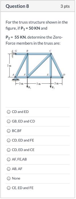 Solved Question 8 3 pts For the truss structure shown in the | Chegg.com