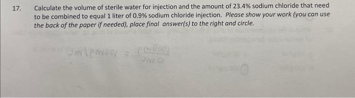 Solved Calculate the volume of sterile water for injection | Chegg.com