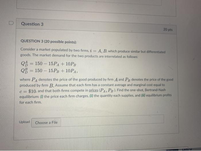 Solved Question 3 20 pts QUESTION 3 (20 possible points): | Chegg.com