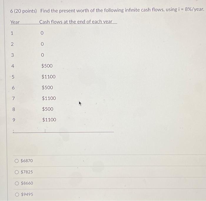 Solved 6 (20 points) Find the present worth of the following | Chegg.com