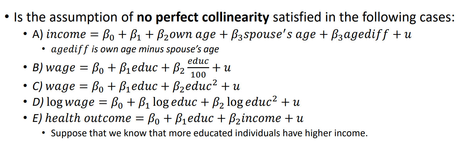 Solved Is the assumption of no perfect collinearity | Chegg.com