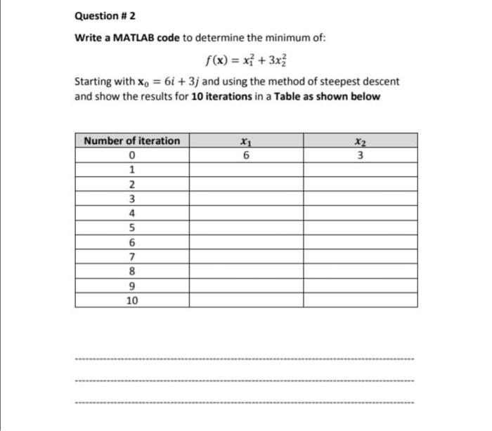 Solved Question # 2 Write a MATLAB code to determine the | Chegg.com