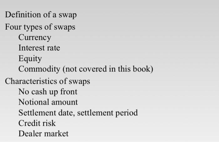 Solved Definition of a swap Four types of swaps Currency | Chegg.com