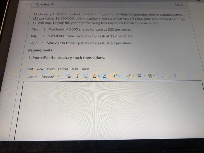 Solved Question 7 10 Pts On January 1, 2020, The | Chegg.com