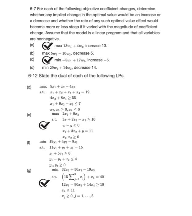 Solved 6-7 For each of the following objective coefficient | Chegg.com