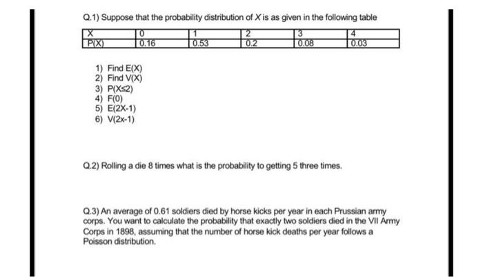 Solved Q.1) Suppose that the probability distribution of X | Chegg.com