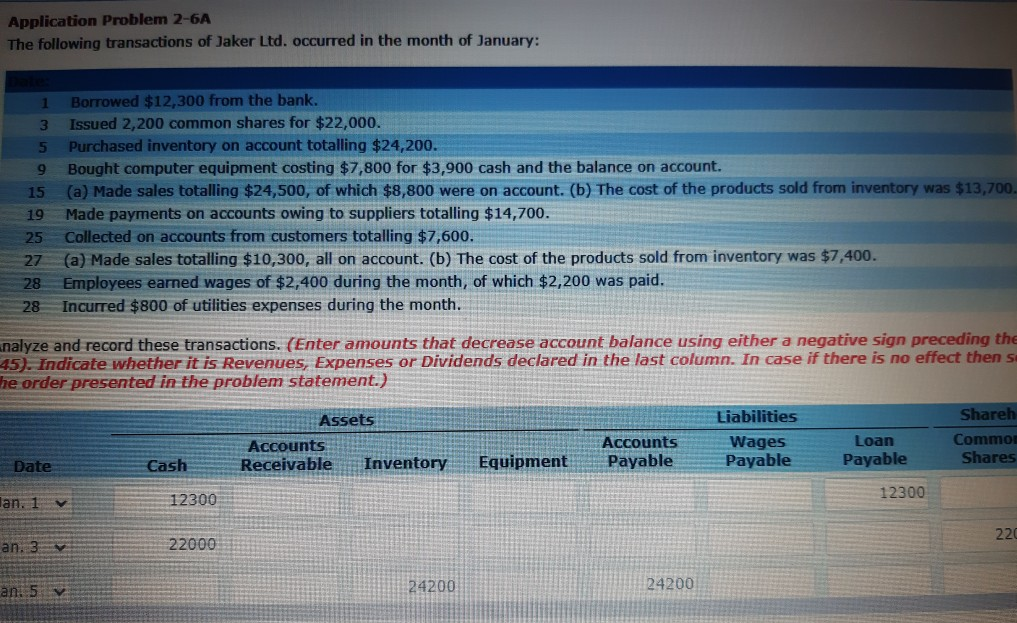 Solved Application Problem 2-6A The following transactions | Chegg.com
