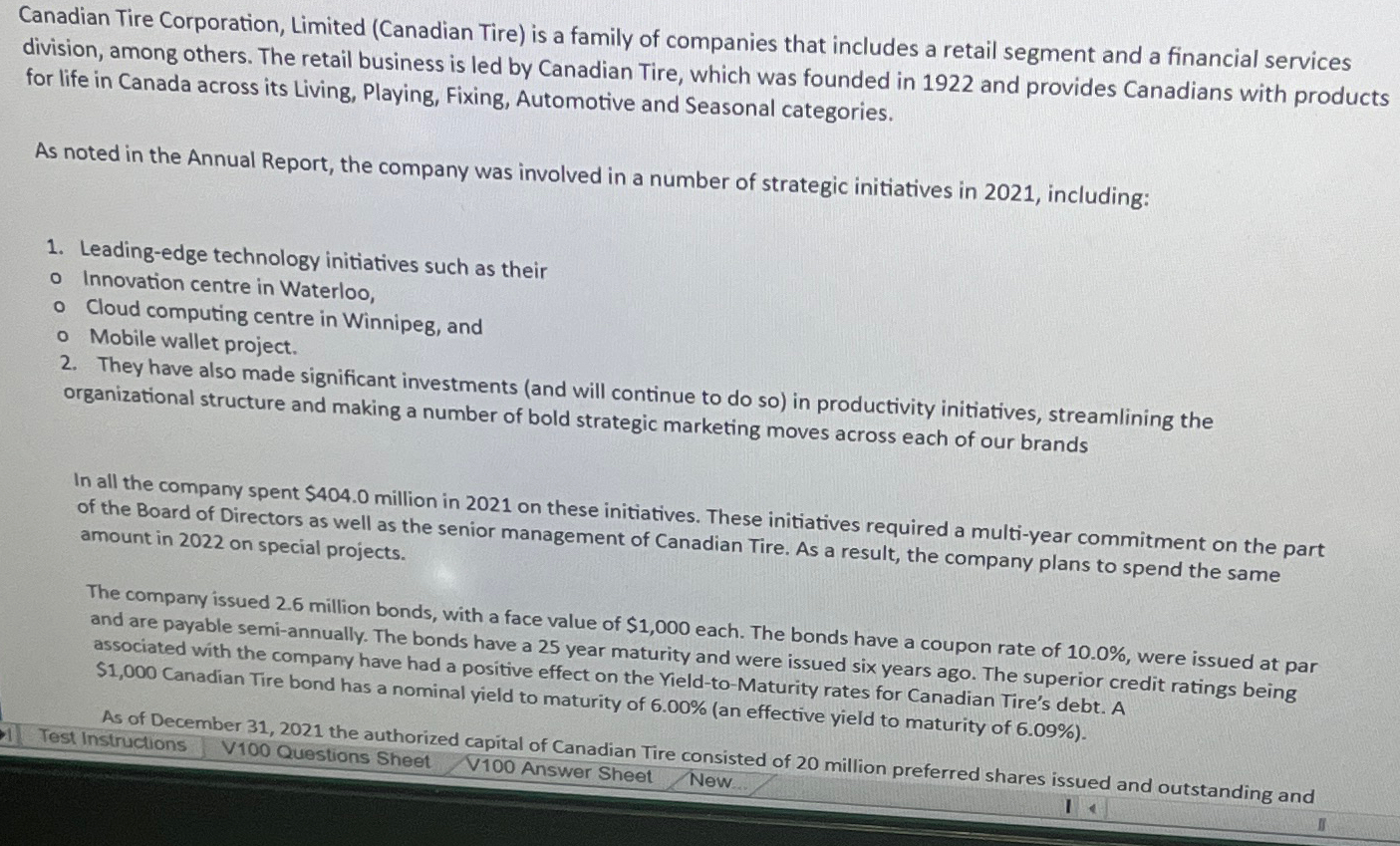 Solved Canadian Tire Corporation, Limited (Canadian Tire)