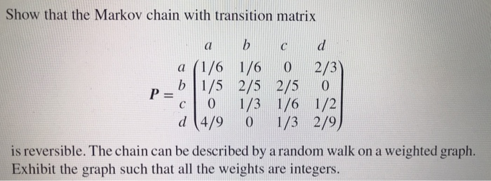 Solved Show that the Markov chain with transition matrix a a | Chegg.com
