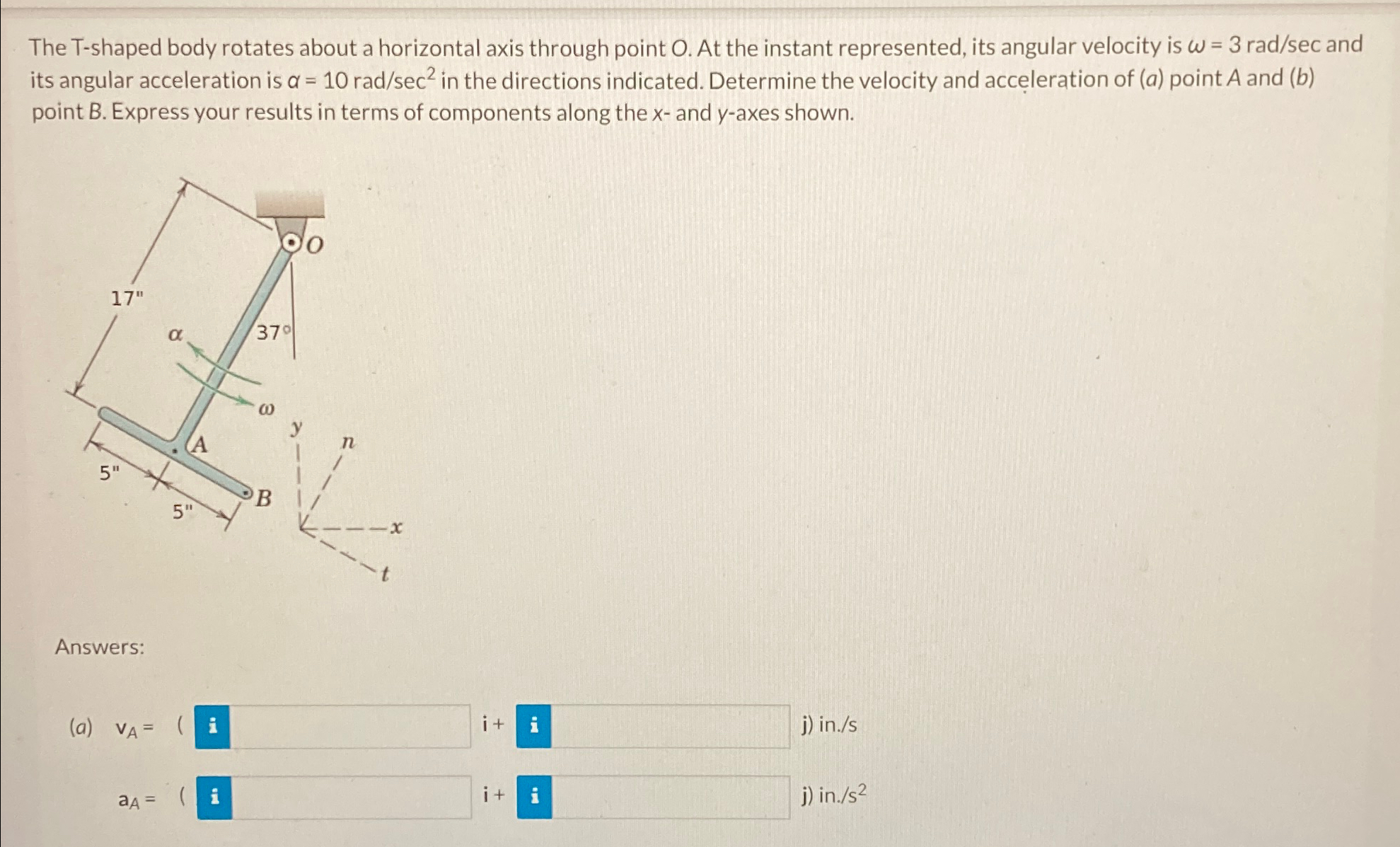 Solved The T-shaped body rotates about a horizontal axis | Chegg.com