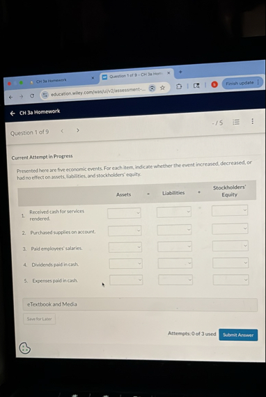 CH 3a Homework-15Question 1 ﻿of 9Current Attempt in | Chegg.com