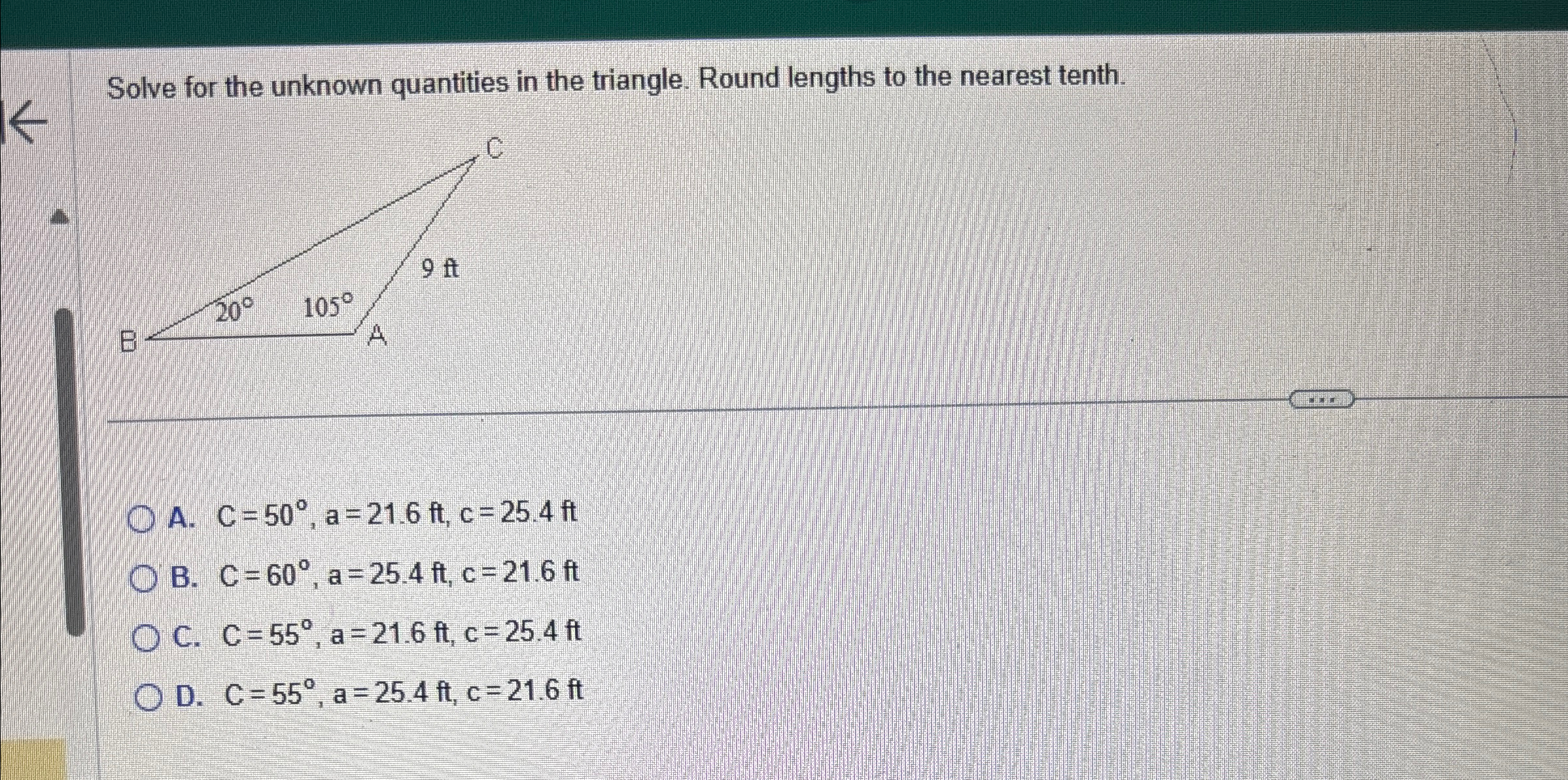 Solved Solve for the unknown quantities in the triangle. | Chegg.com