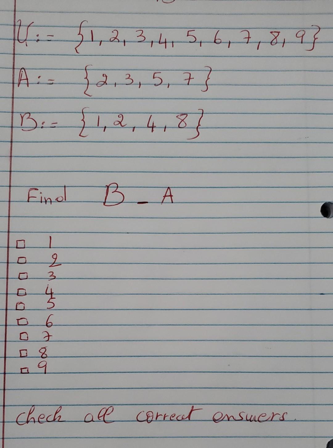 Solved $1, 2, 3, 4, 5, 6, 7, 8, 9} A:- 2, 3, 5, 7} B:= | Chegg.com