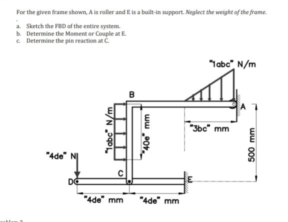 Solved Problem 2 For the given frame shown, A is roller and | Chegg.com