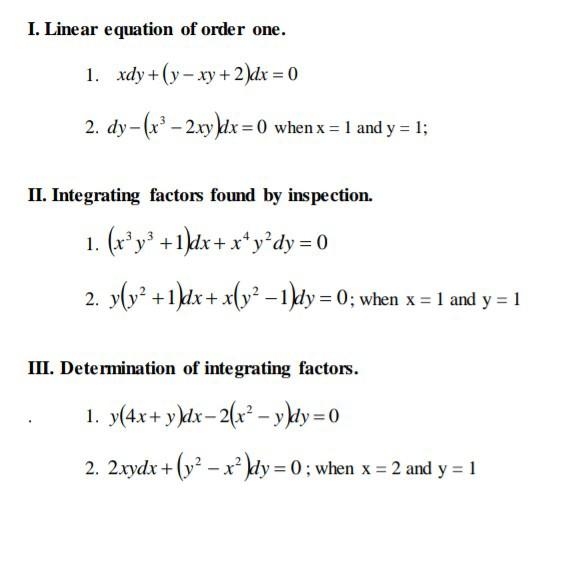 Solved I Linear Equation Of Order One 1 Xdy Y Xy 2 Dx Chegg Com