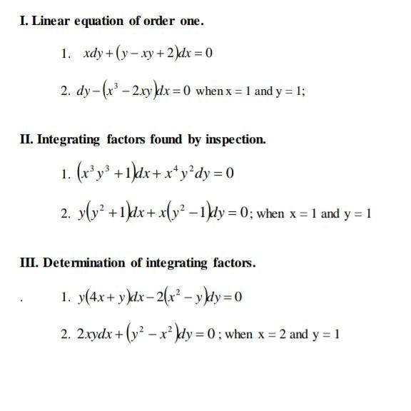 I Linear Equation Of Order One 1 Xdy Y Xy 2 Dx Chegg Com