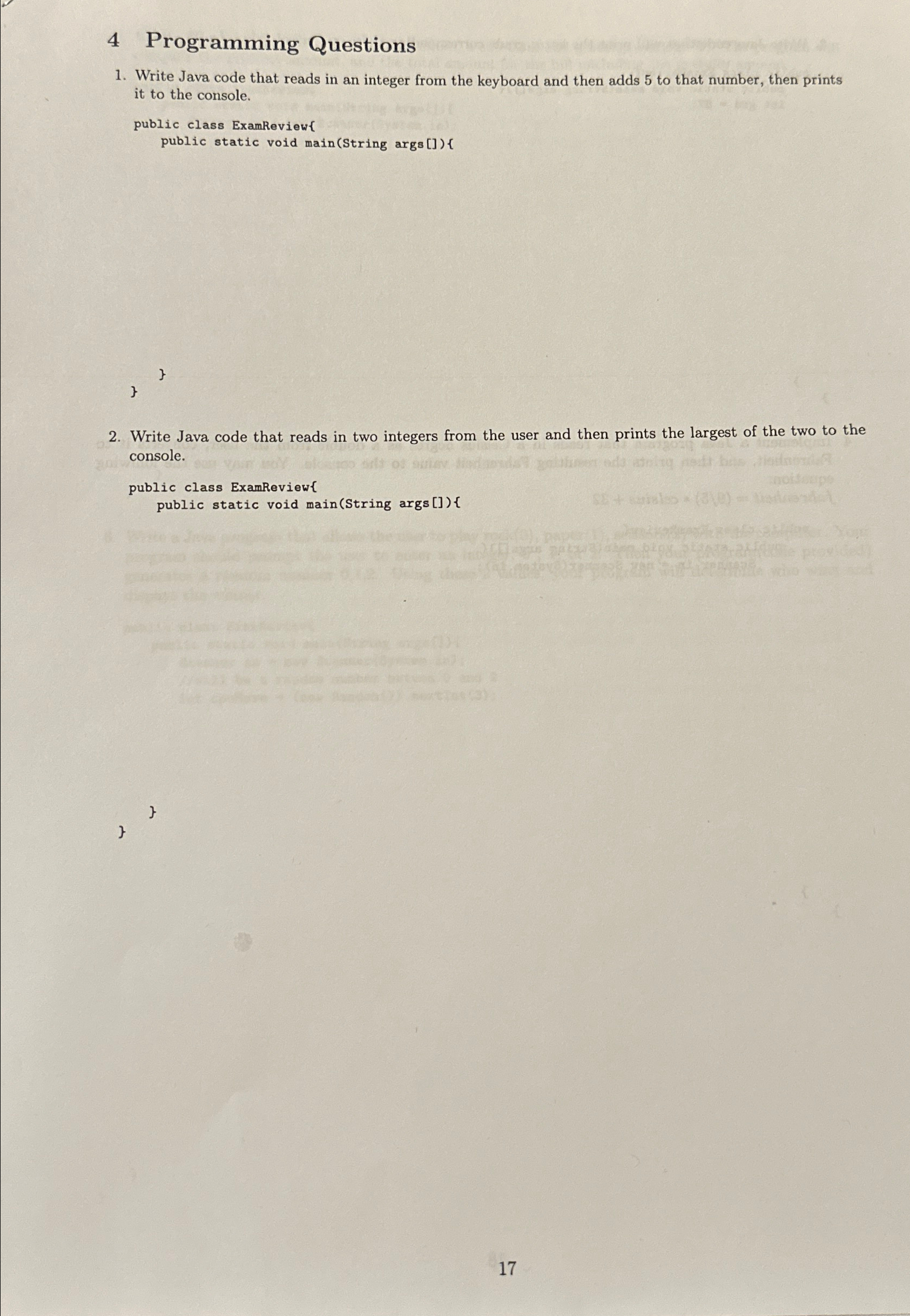 Solved 4 ﻿Programming QuestionsWrite Java code that reads in | Chegg.com