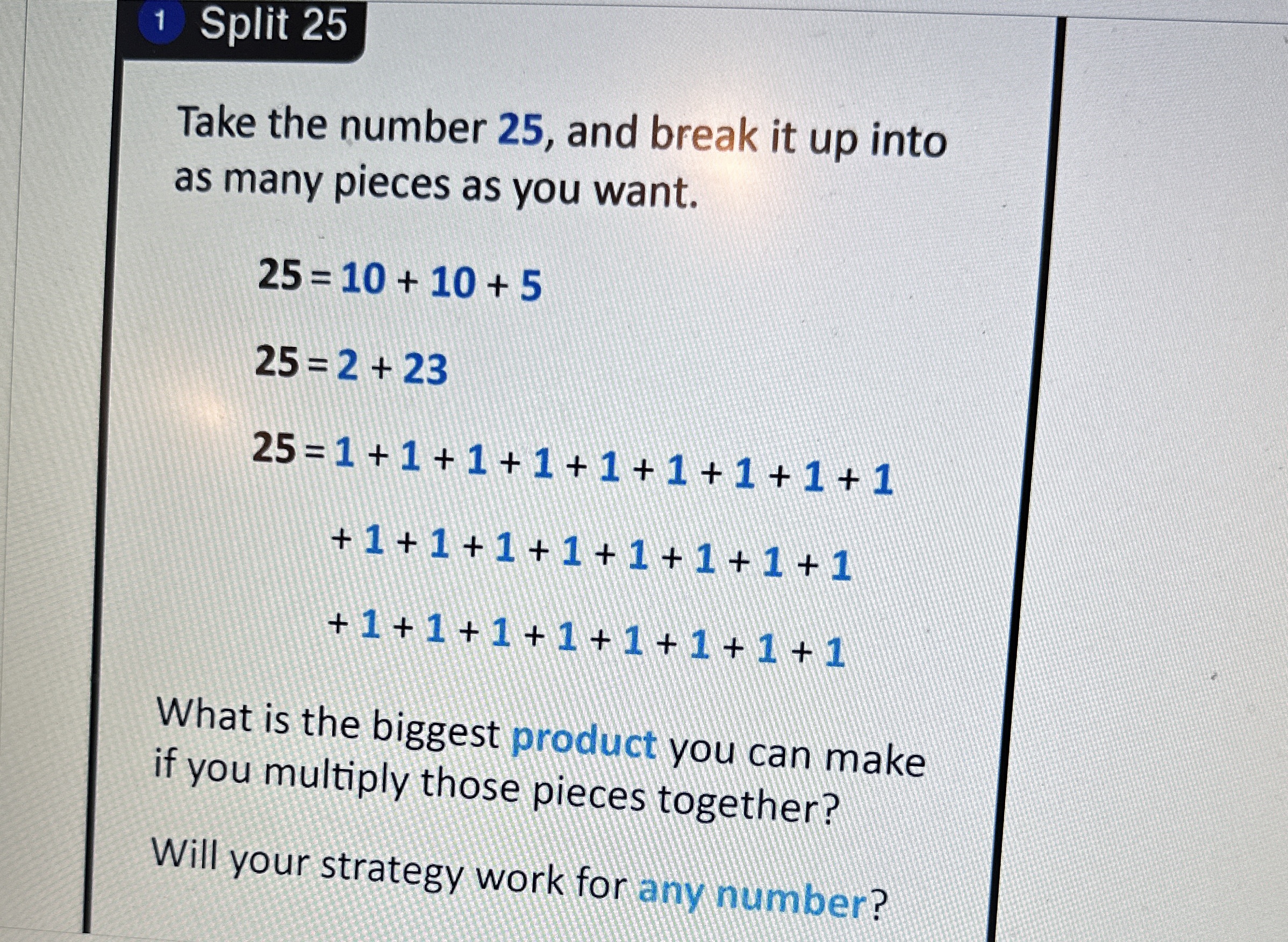 1 ﻿Split 25Take the number 25, ﻿and break it up into | Chegg.com