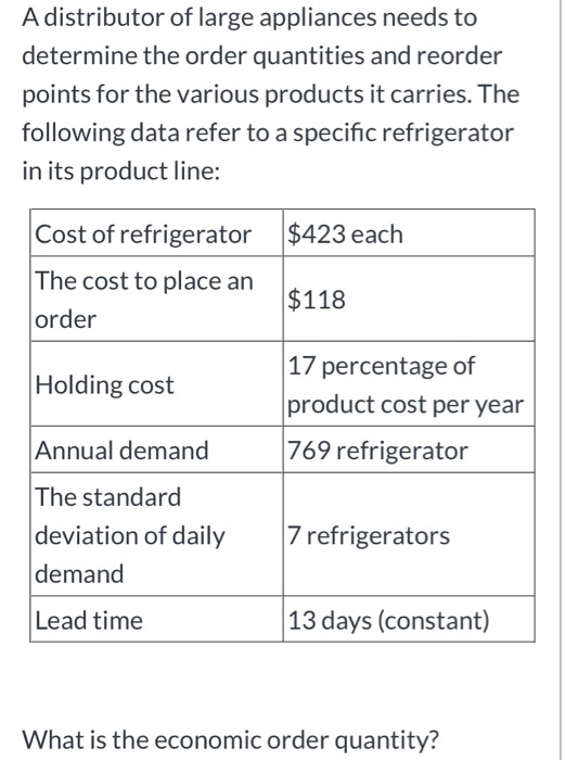 Solved A distributor of large appliances needs to determine