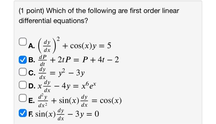 Solved 1 Point Which Of The Following Are First Order 0273