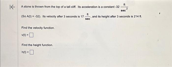 Solved A stone is thrown from the top of a tall cliff. Its | Chegg.com