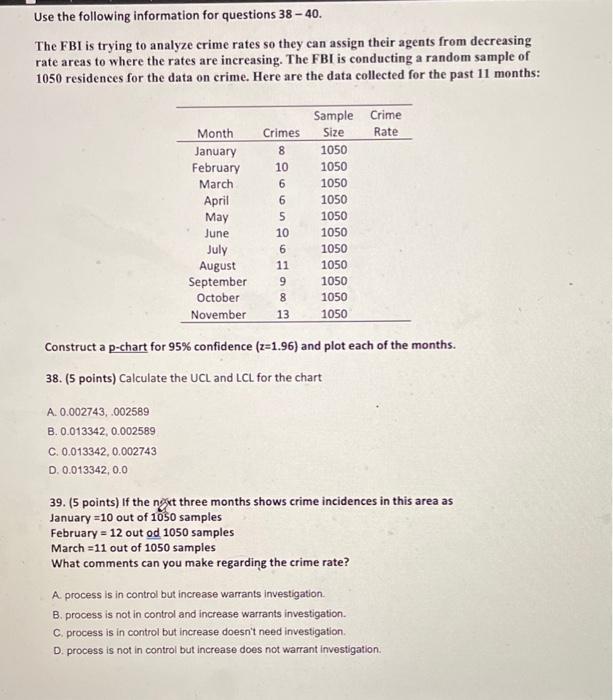 Solved Use the following information for questions 38 - 40. | Chegg.com