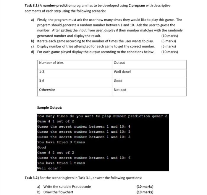 Solved Task 3.1) A number-prediction program has to be | Chegg.com