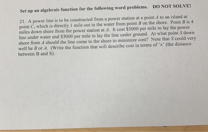 Solved Set up an algebraic function for the following word | Chegg.com