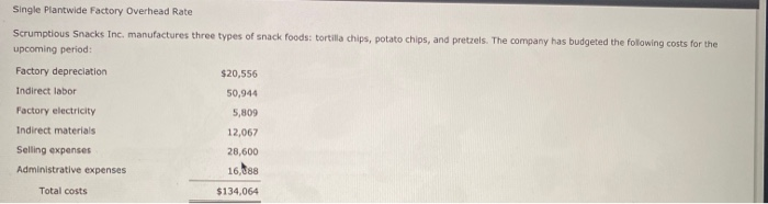 Solved Single Plantwide Factory Overhead Rate Scrumptious | Chegg.com