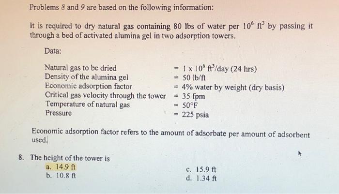 Solved Problems 8 and 9 are based on the following | Chegg.com