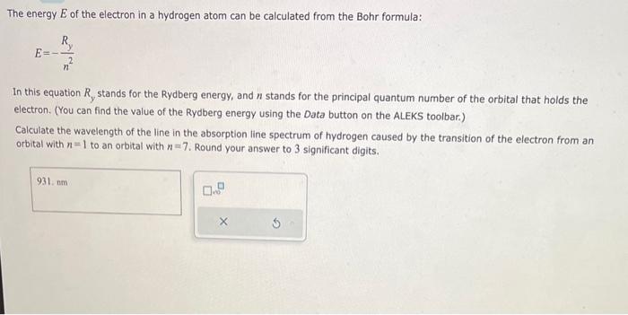 Solved The energy E of the electron in a hydrogen atom can | Chegg.com