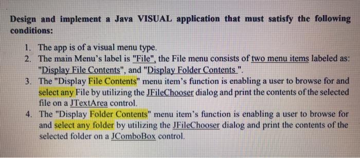Solved Design and implement a Java VISUAL application that | Chegg.com