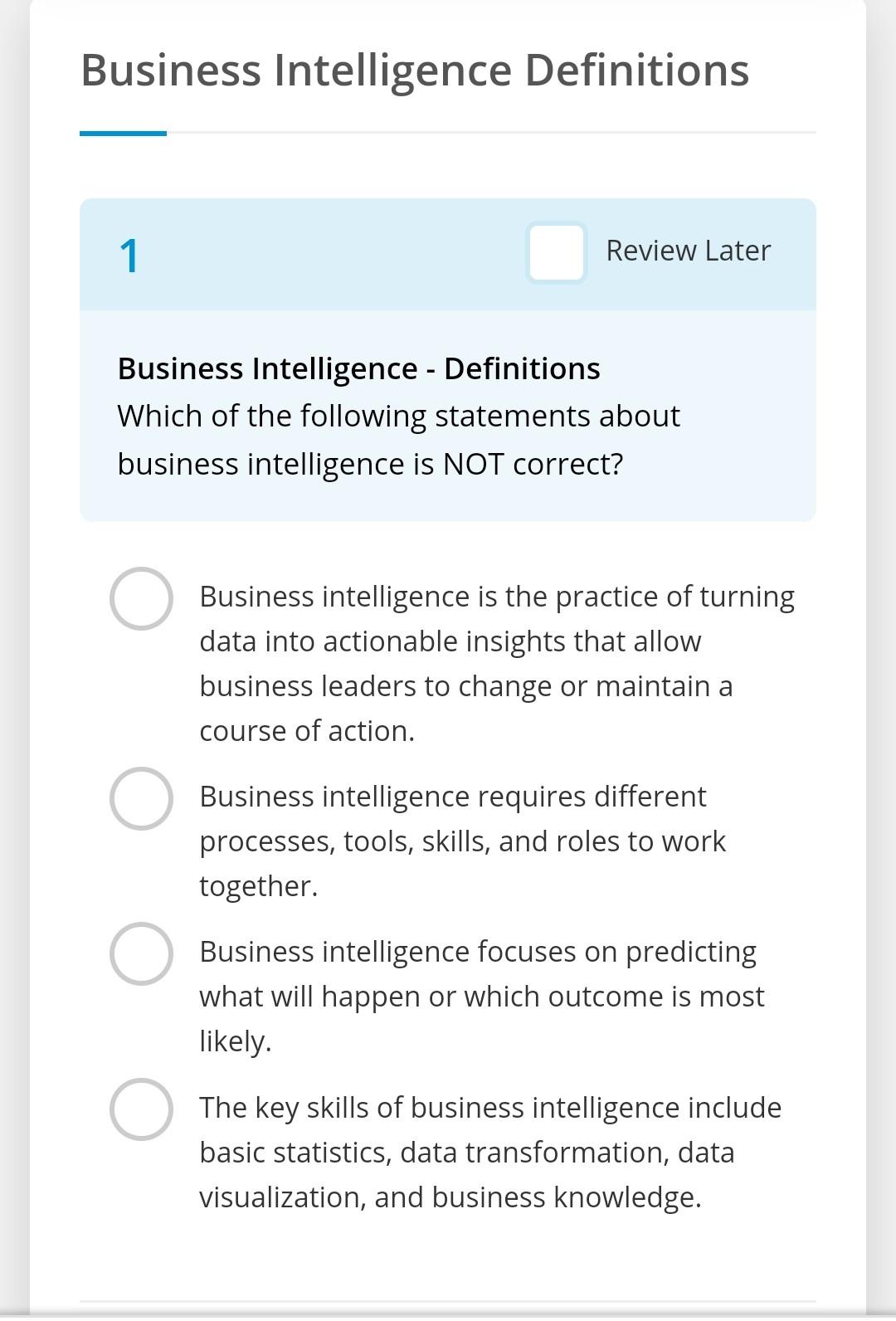 Solved Business Intelligence Definitions 1 Review Later