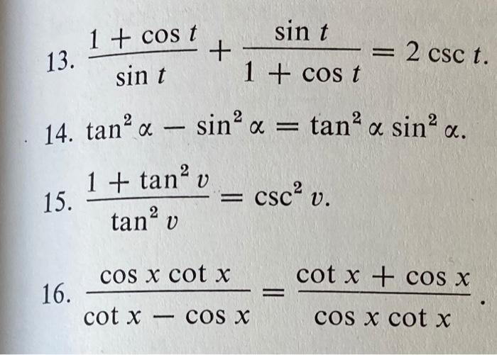 Solved 13. sint1+cost+1+costsint=2csct. 14. | Chegg.com