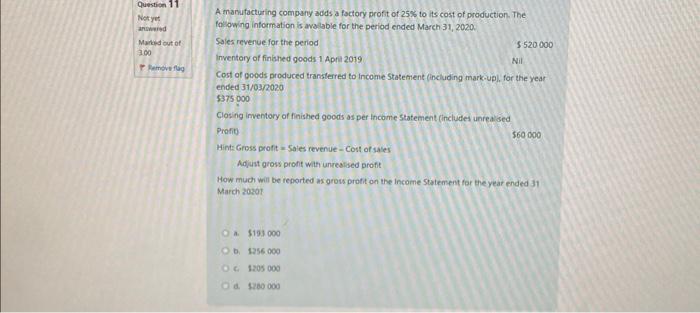 Solved A manufacturing company adds a factory profit of 25% | Chegg.com