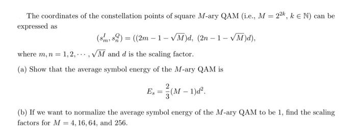 Solved The coordinates of the constellation points of square | Chegg.com