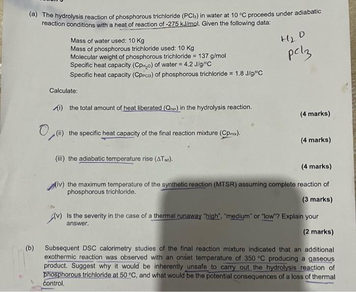 Solved a) The hydrolysis reaction of phosphorous trichloride | Chegg.com