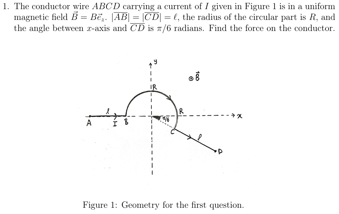 Solved The conductor wire ABCD carrying a current of I given | Chegg.com