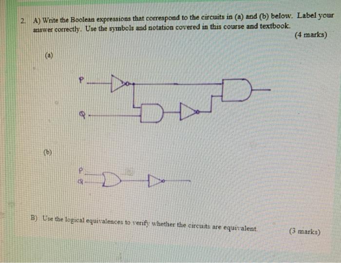 Solved 2. A) Write the Boolean expressions that correspond | Chegg.com