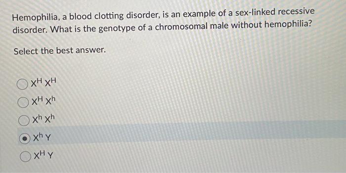 Solved Hemophilia, a blood clotting disorder, is an example | Chegg.com